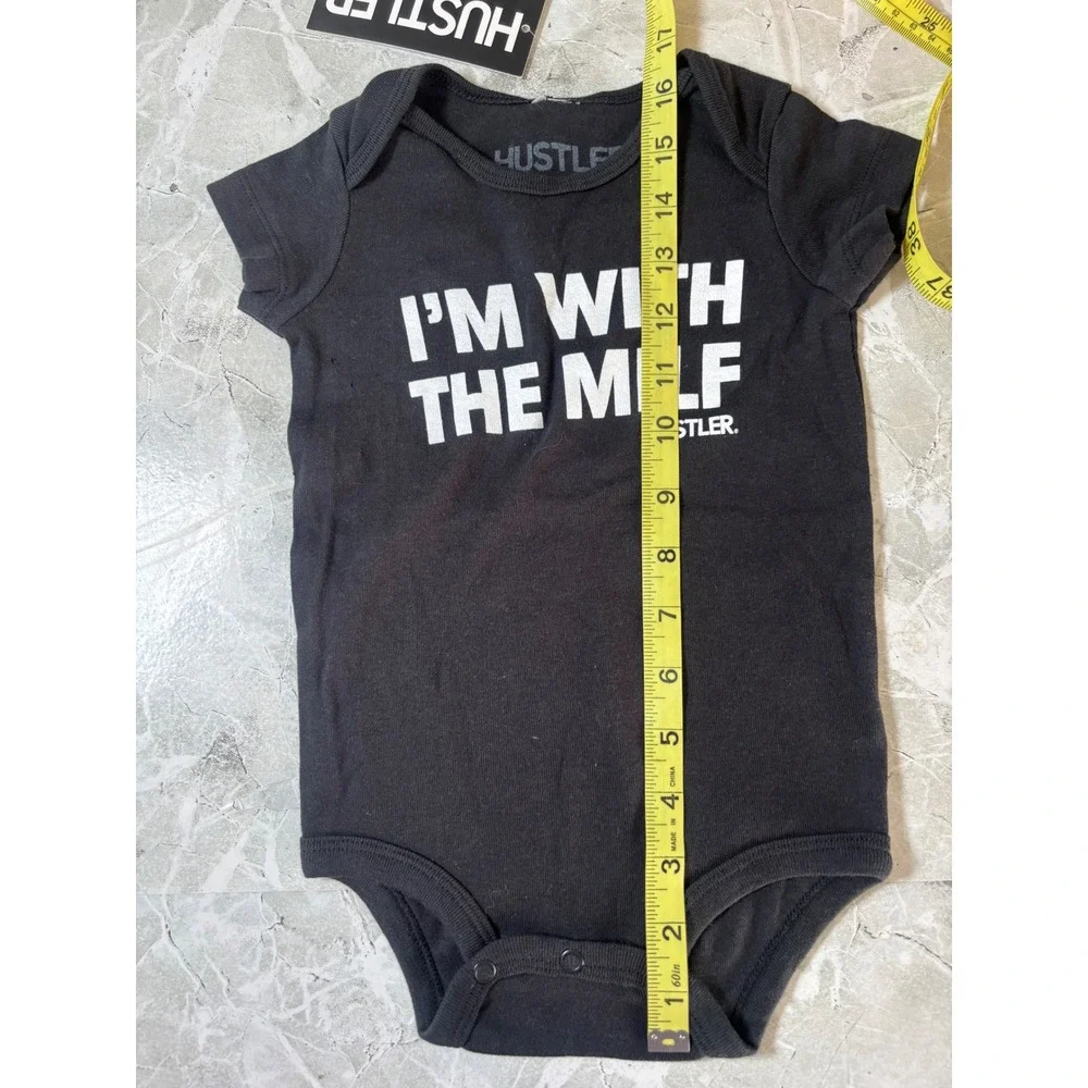 Hustler I'm With The MILF Baby Bodysuit Black 12M NWT Funny Graphic Romper